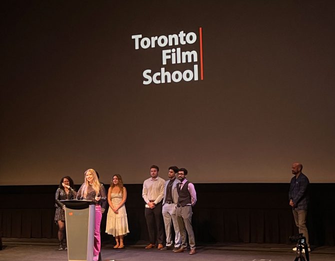 Jamie Norrie accepting award for Toxic Shock